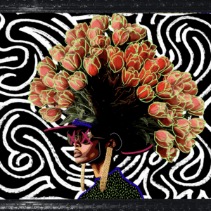 Brain in Love canvas print by Henrix featuring floral brain portrait inspired by Rihanna Love on the Brain